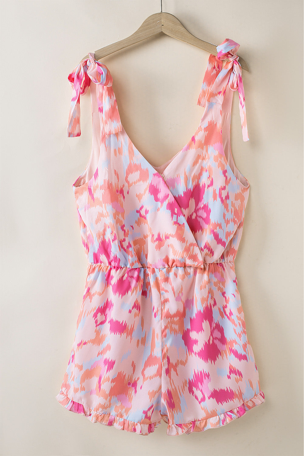 Pink V Neck Abstract Sleeveless Romper