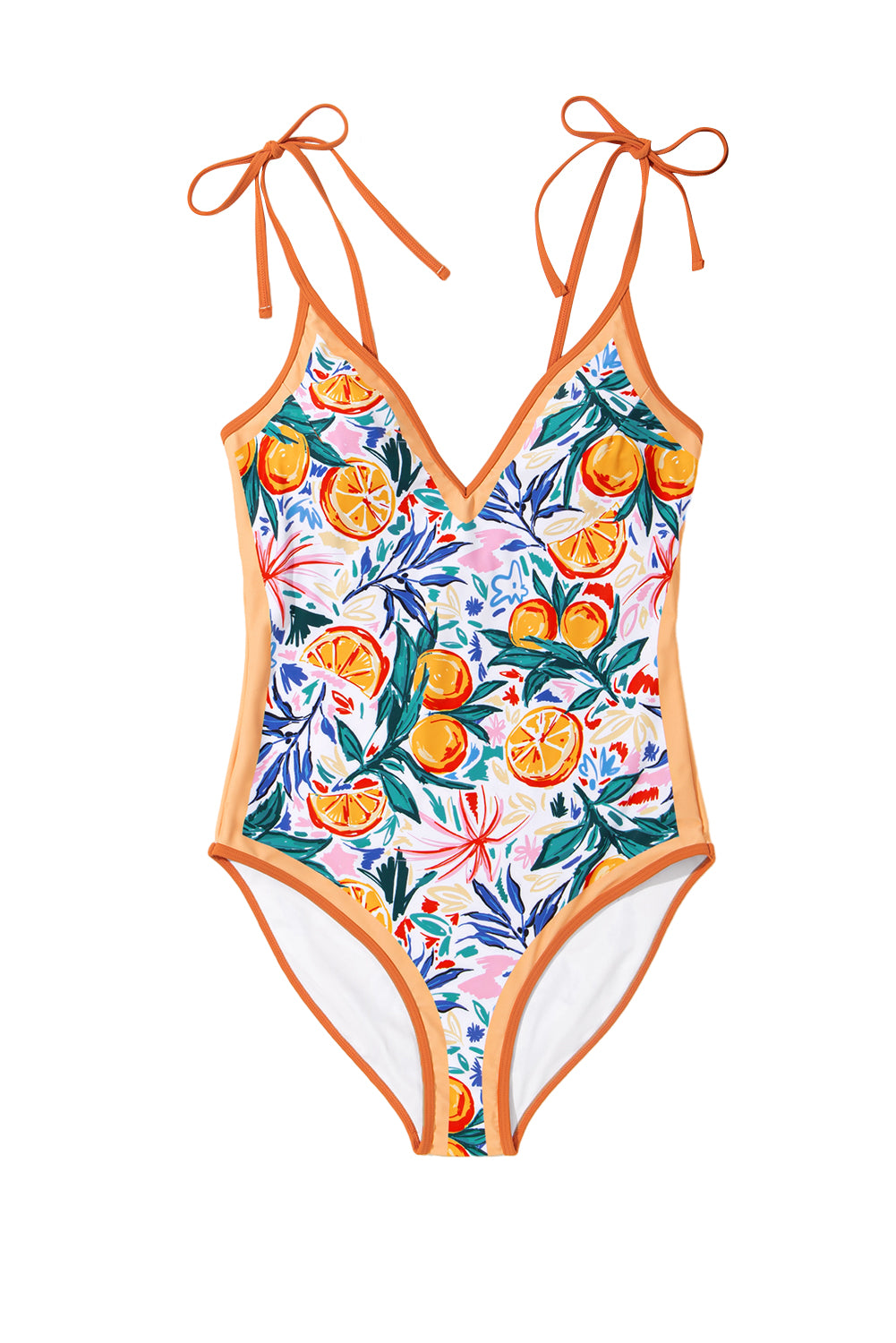 Orange Fruit Tied Strap V-Neck One Piece Swimsuit