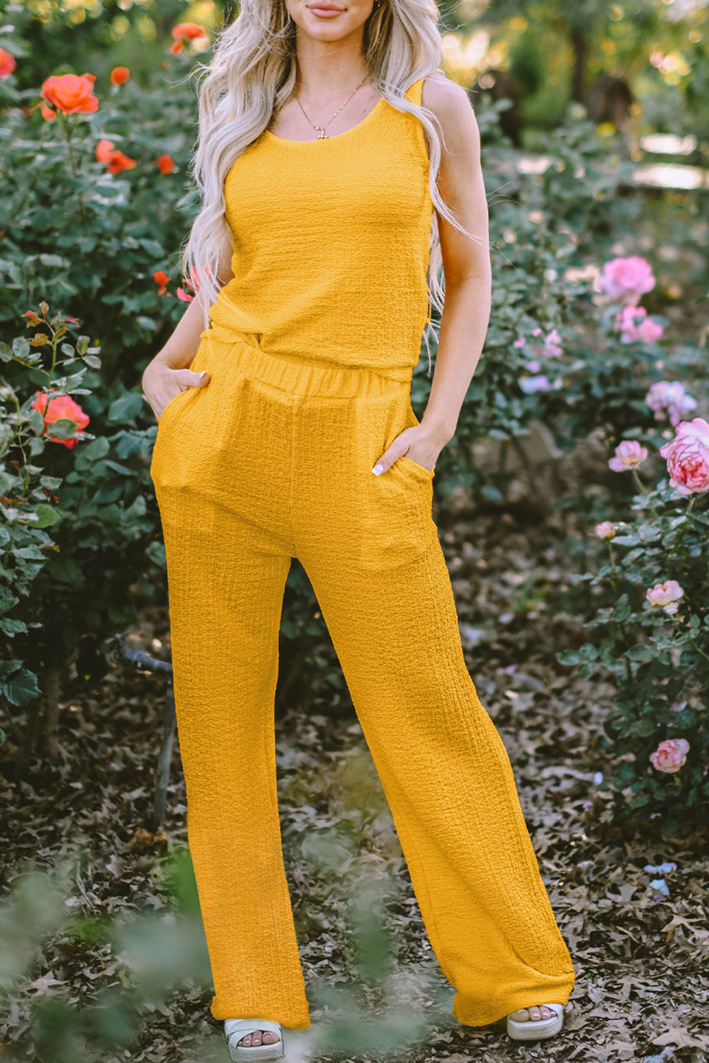 Yellow Tank Top and Wide Leg Pants Set