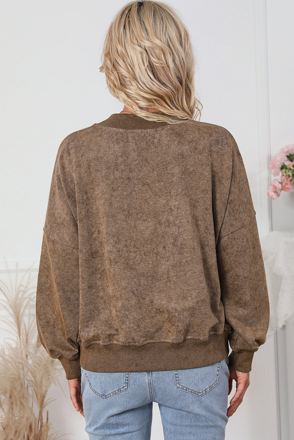 Brown Crew Neck Pullover Sweatshirt