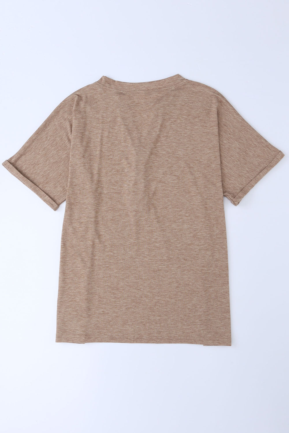 Khaki V-Neck Rolled Sleeve T Shirt