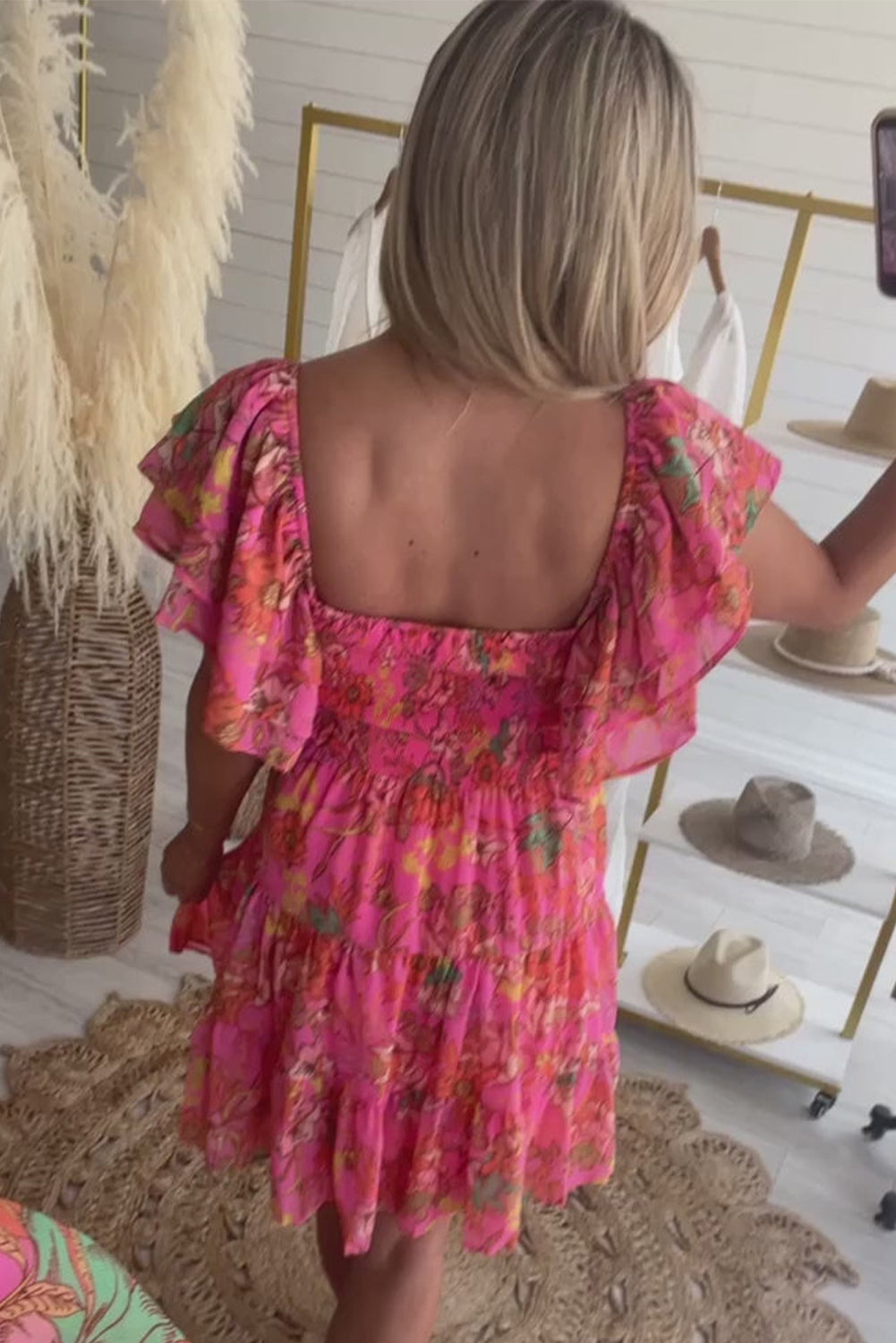 Pink Floral Ruffle Dress