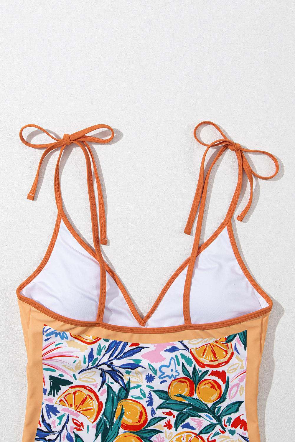 Orange Fruit Tied Strap V-Neck One Piece Swimsuit