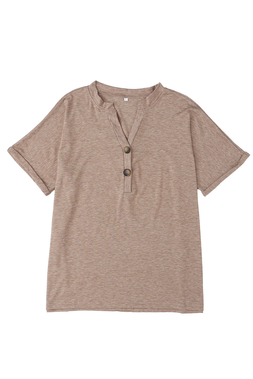 Khaki V-Neck Rolled Sleeve T Shirt