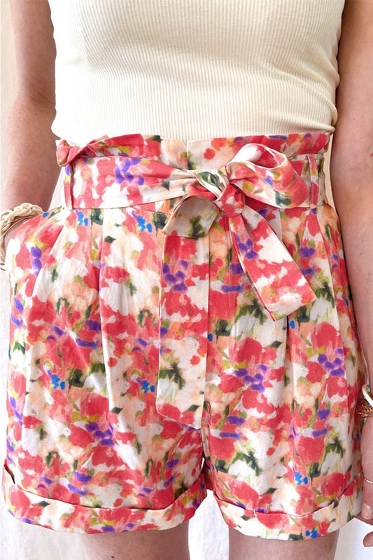 Red Floral High Waist Shorts