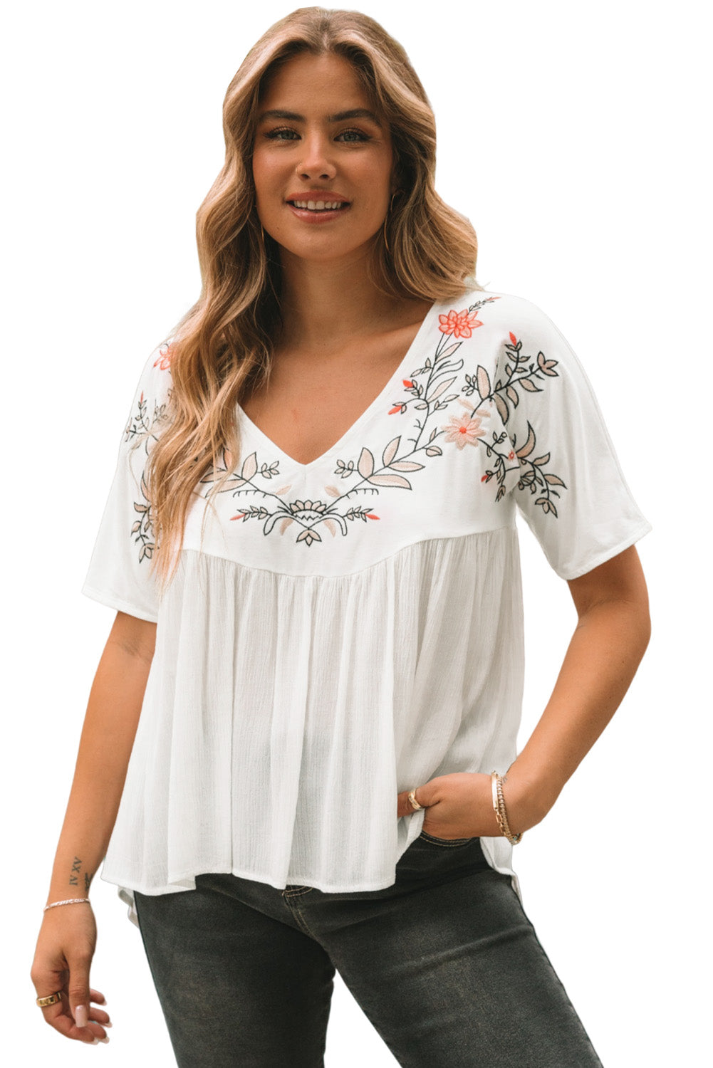 White Floral Embroidered Top