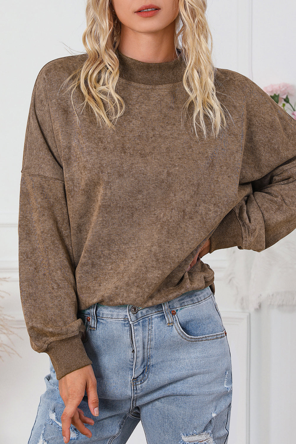 Brown Crew Neck Pullover Sweatshirt