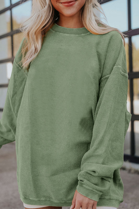 Green Ribbed Oversized Sweatshirt