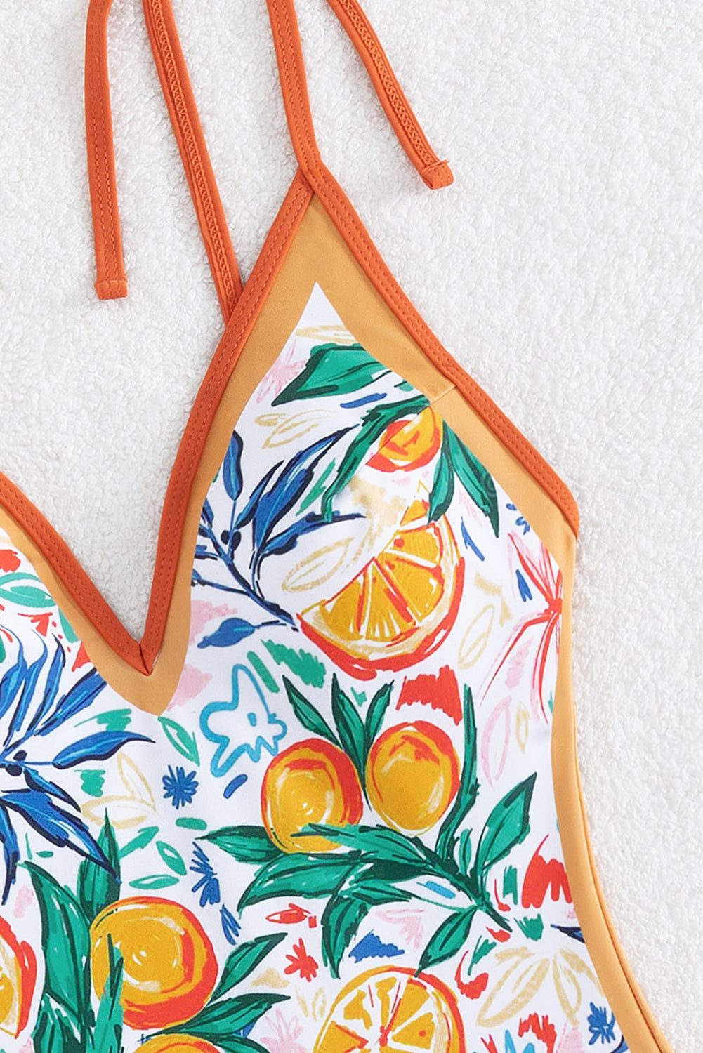 Orange Fruit Tied Strap V-Neck One Piece Swimsuit