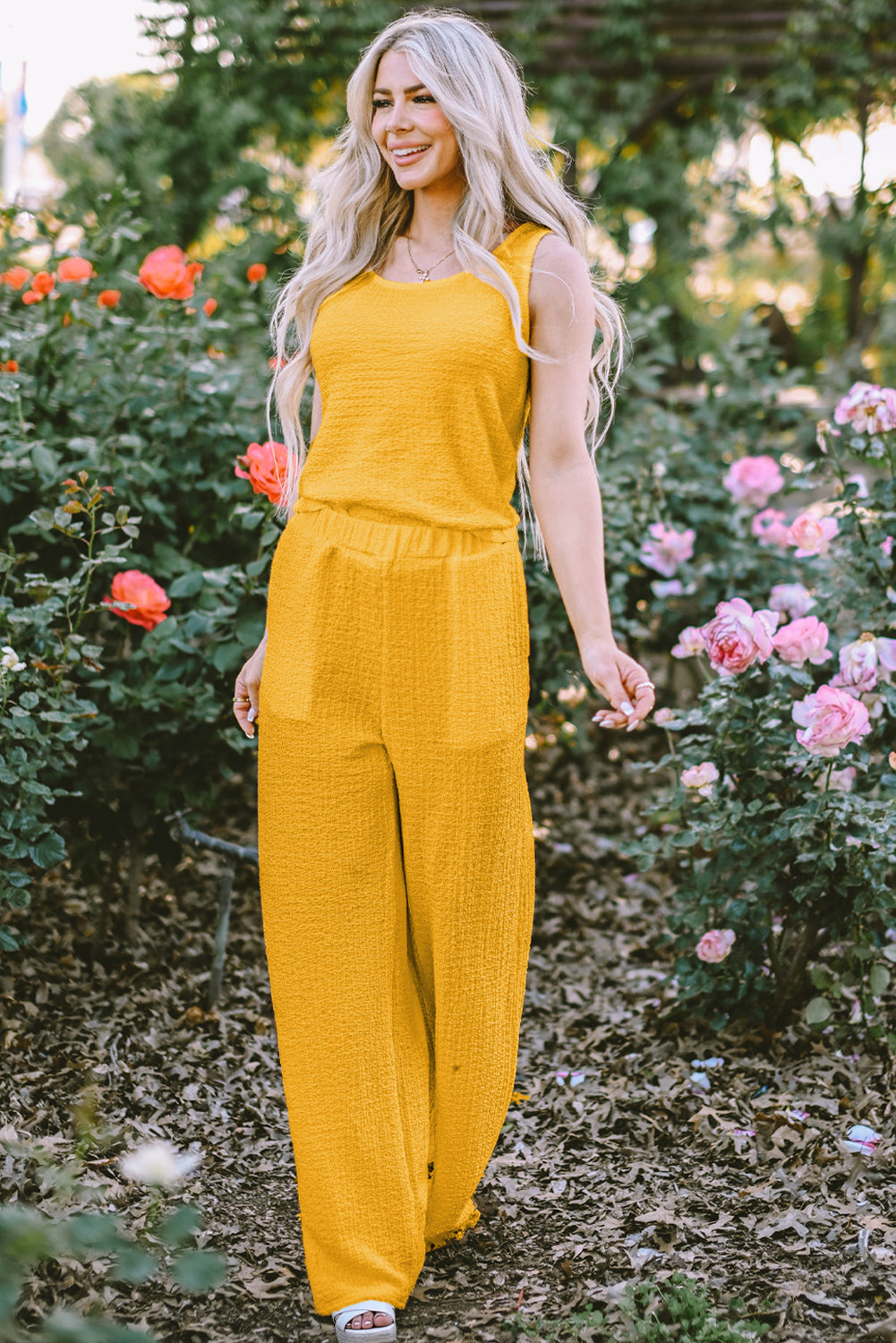 Yellow Tank Top and Wide Leg Pants Set