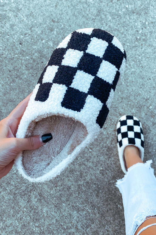 Black Checkered Fuzzy Slippers