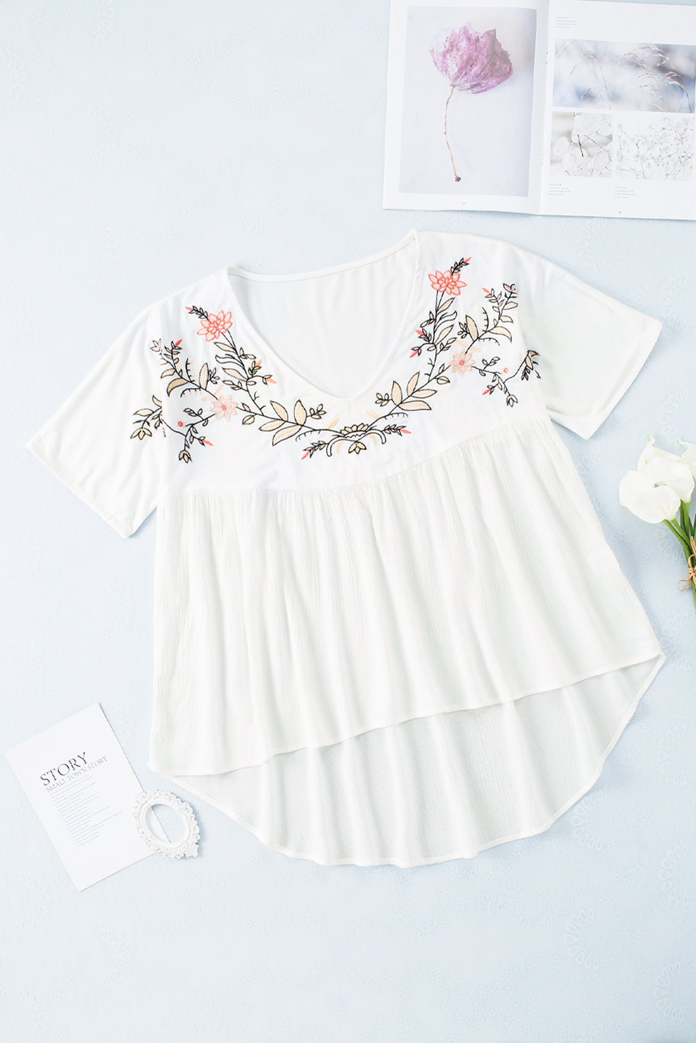 White Floral Embroidered Top