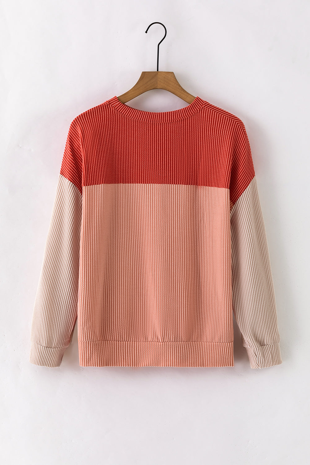 Red Long Sleeve Ribbed Loose Top