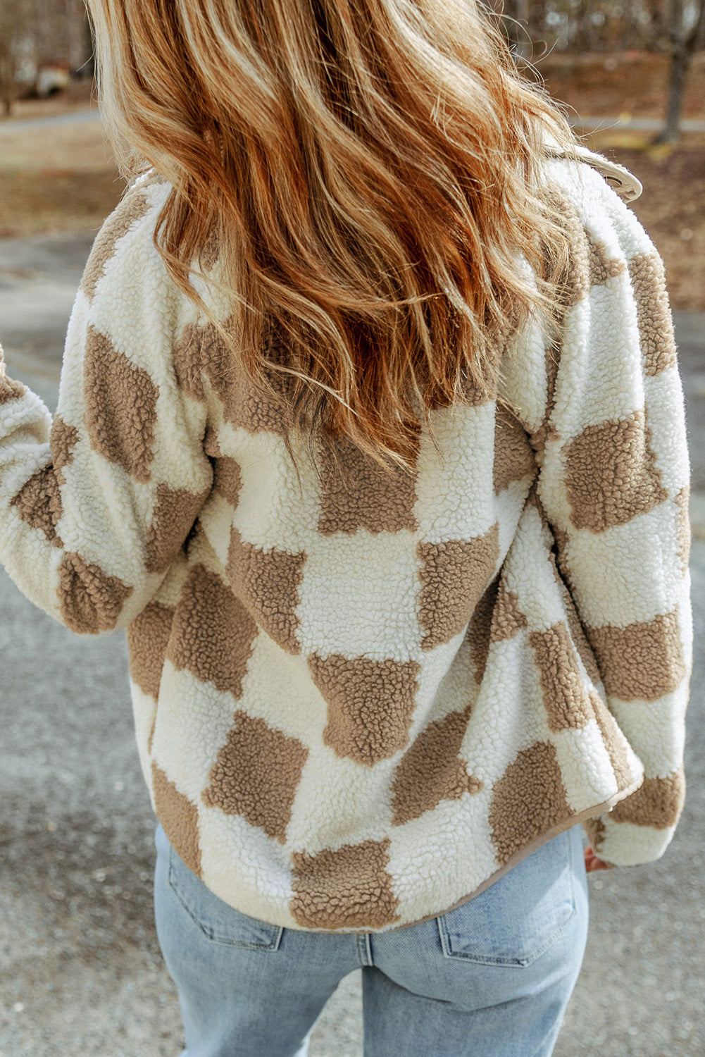 Brown Snap Button Sherpa Jacket