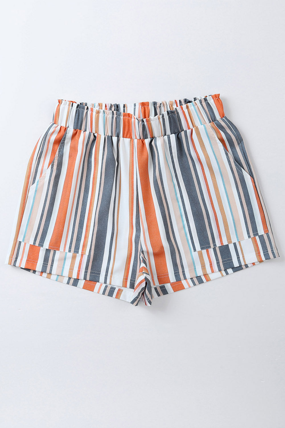 Stripe Washed Elastic Frill Waist Casual Shorts