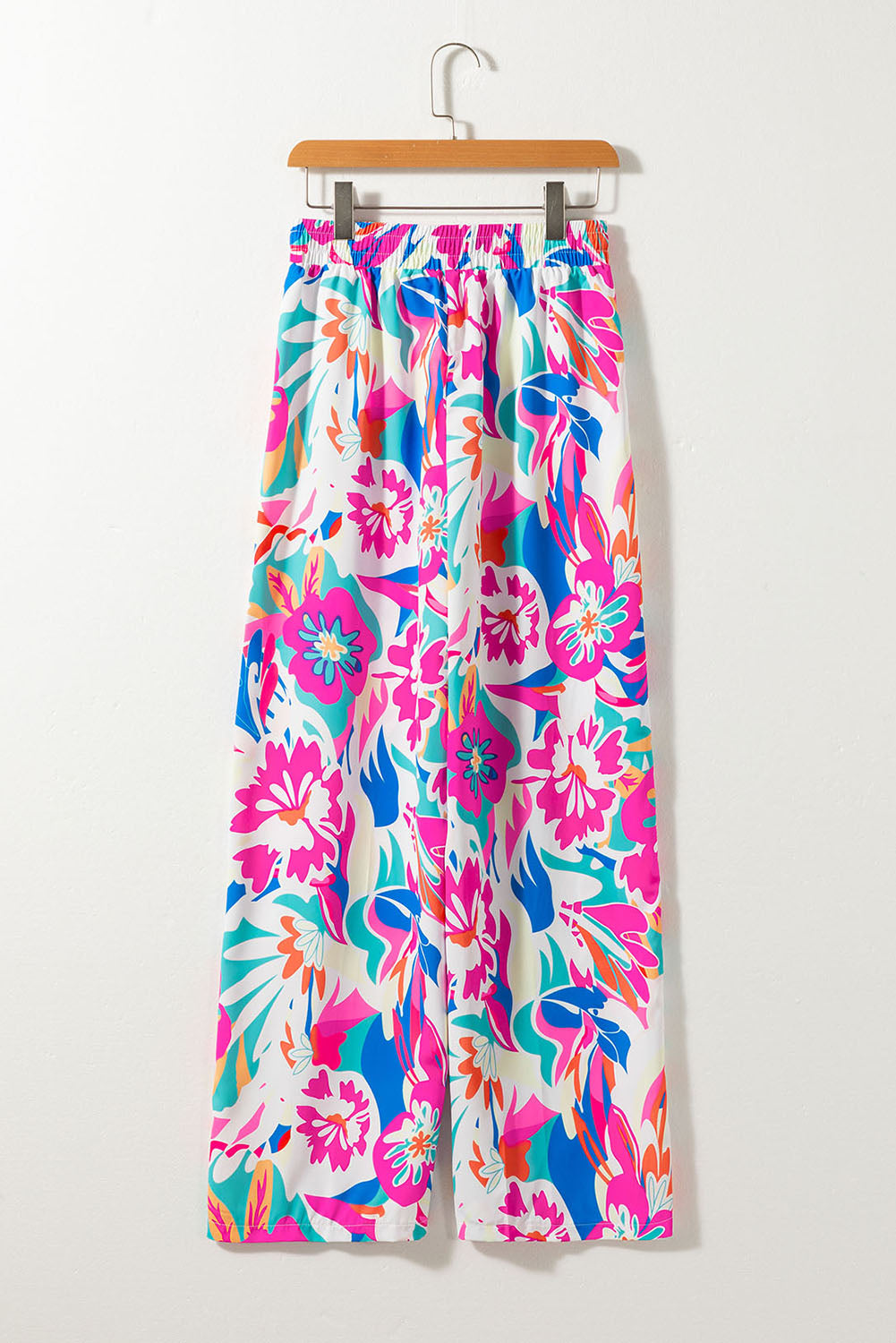 Rose Red Boho Flower Loose Wide Leg Pants