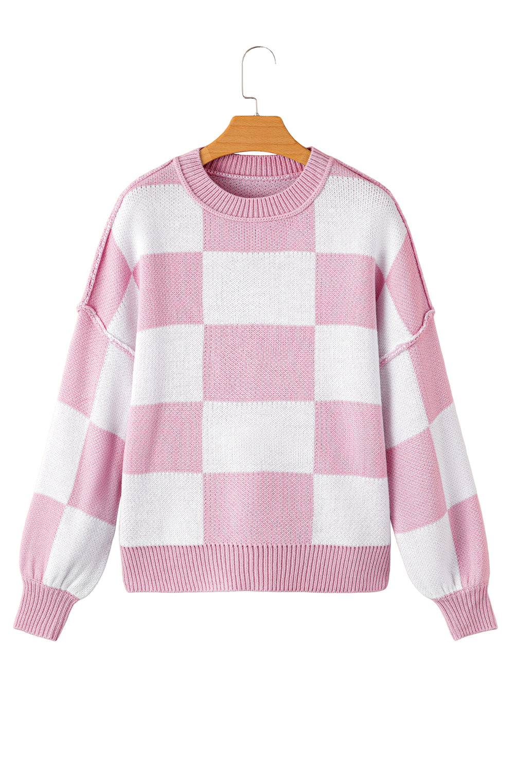 Pink Checkered Sleeve Sweater