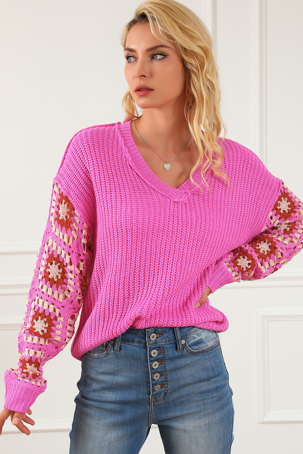 Rose Floral Knit V Neck Sweater – Wooby & Woo