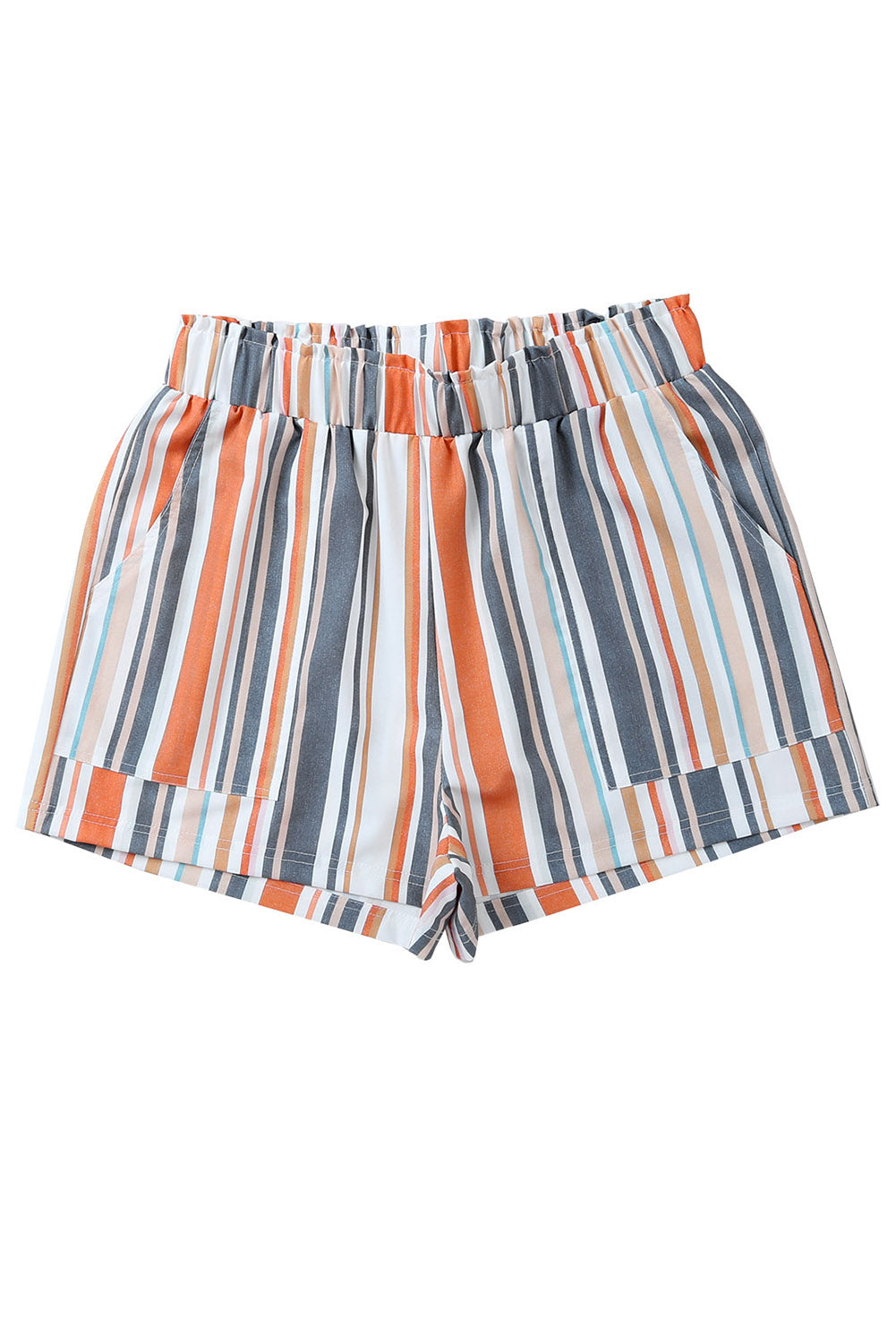 Stripe Washed Elastic Frill Waist Casual Shorts