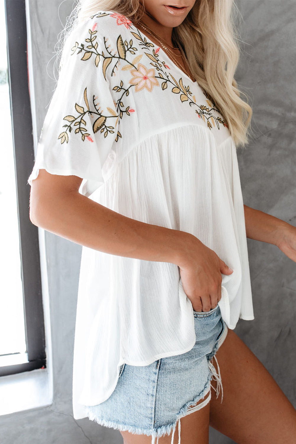 White Floral Embroidered Top