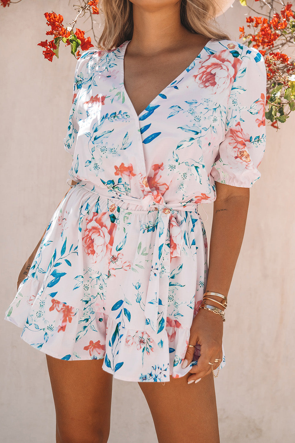 Floral Print Ruffle Romper