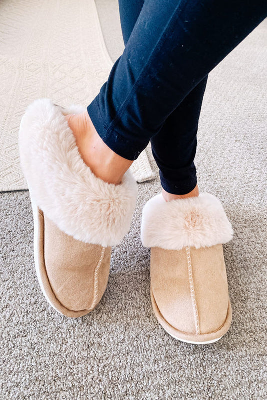 Khaki Faux Suede Cozy Slippers