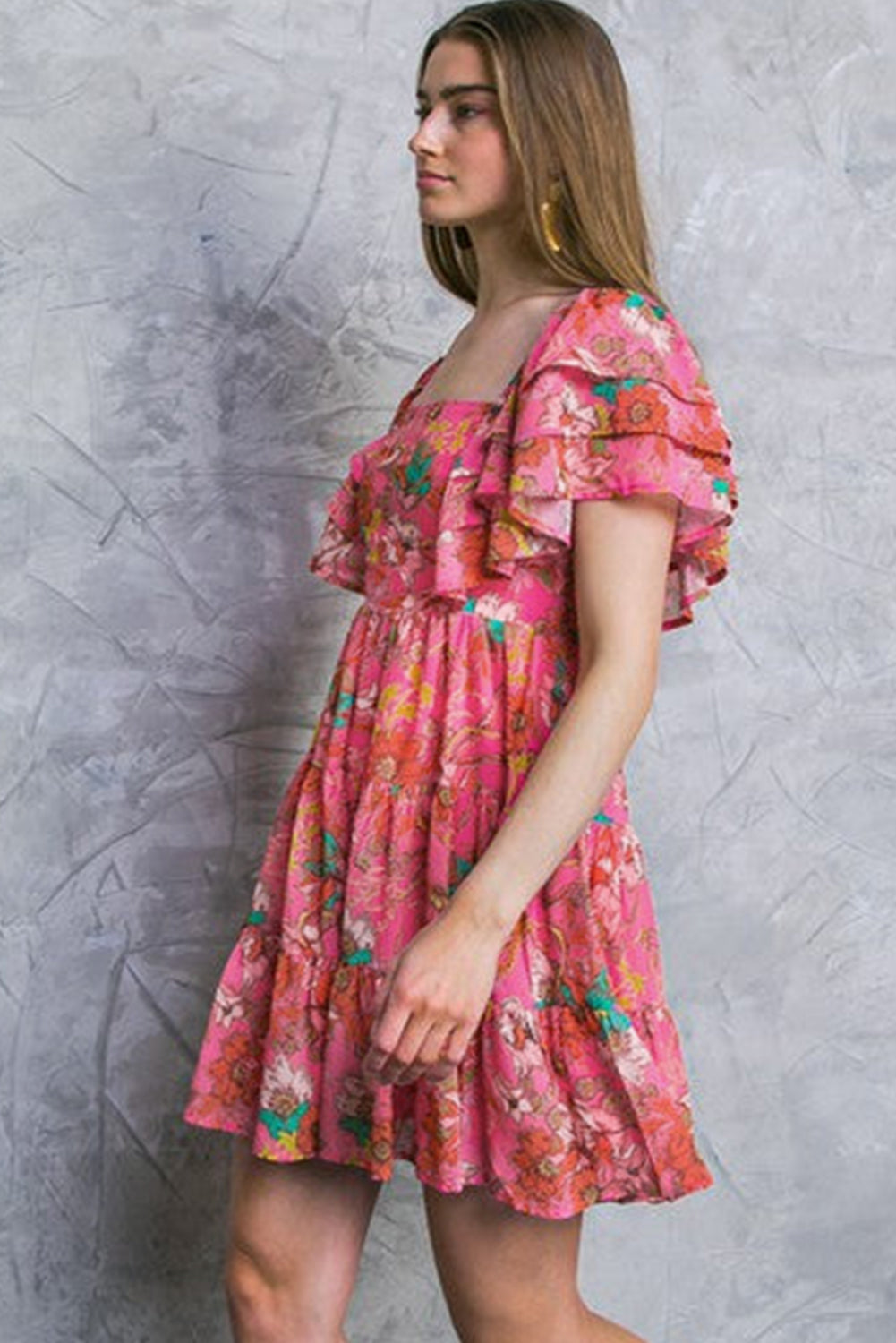 Pink Floral Ruffle Dress