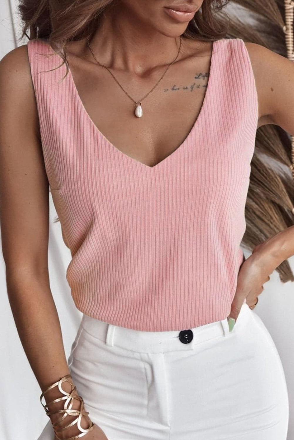 Light Pink V Neck Tank Top