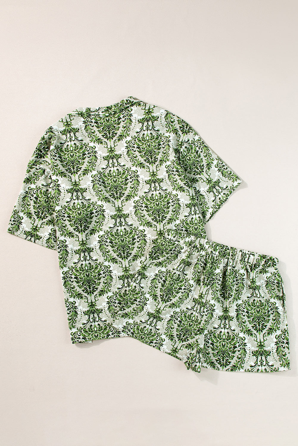 Green Vintage Floral Print Open Top and Shorts Set