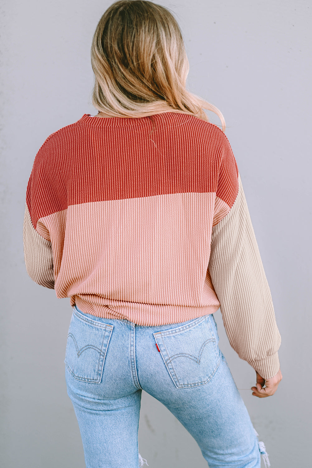 Red Long Sleeve Ribbed Loose Top