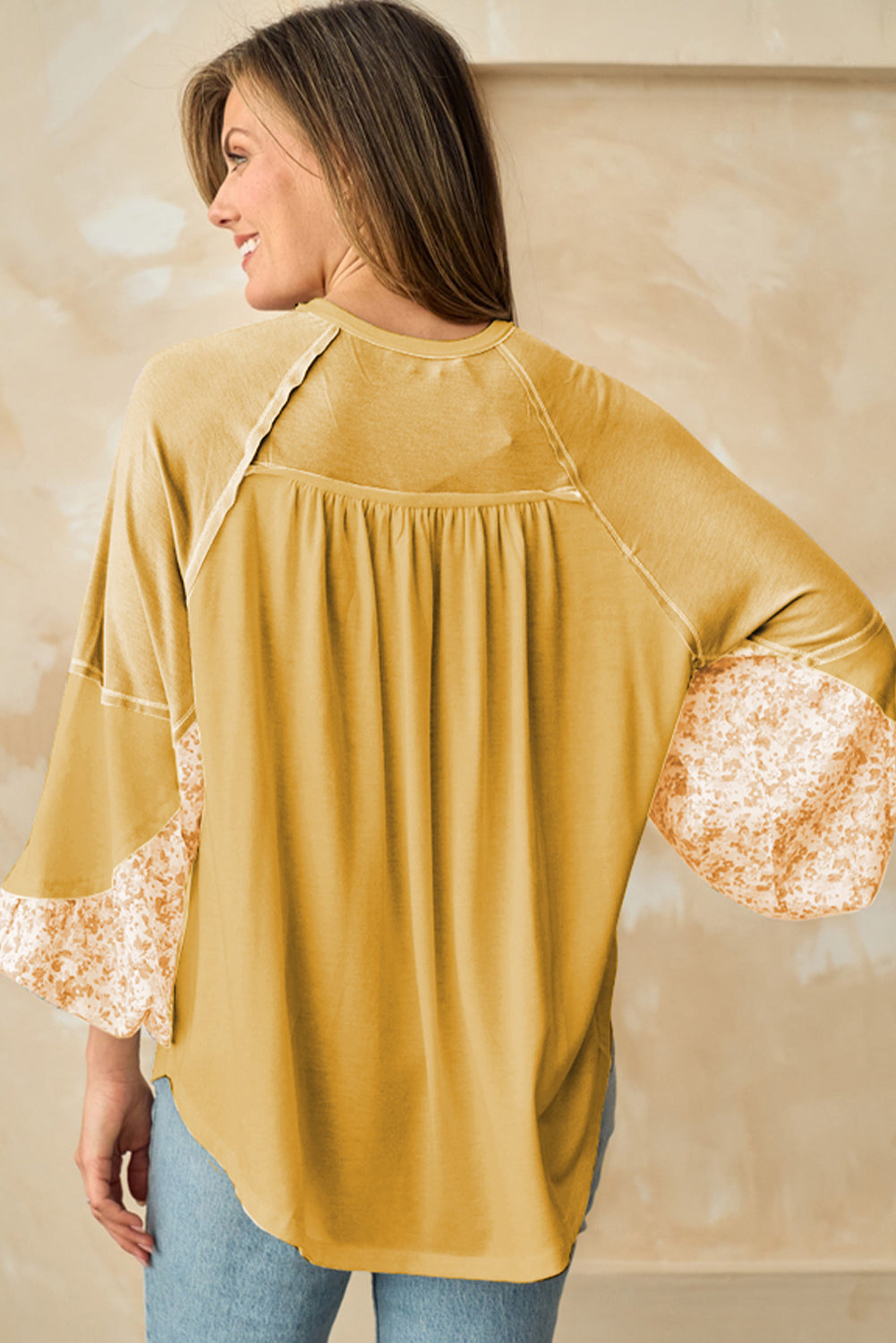 Loose Yellow Beige Floral Blouse