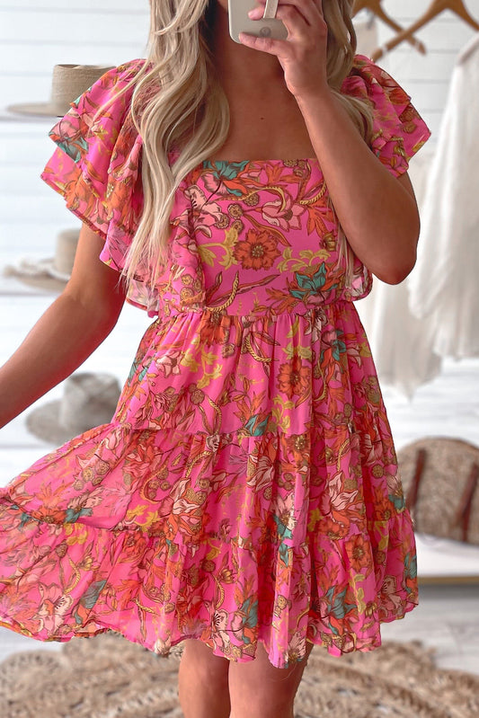 Pink Floral Ruffle Dress