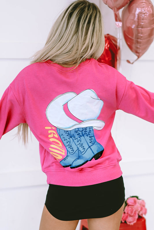 Pink Howdy Western Graphic Pullover Sweatshirt