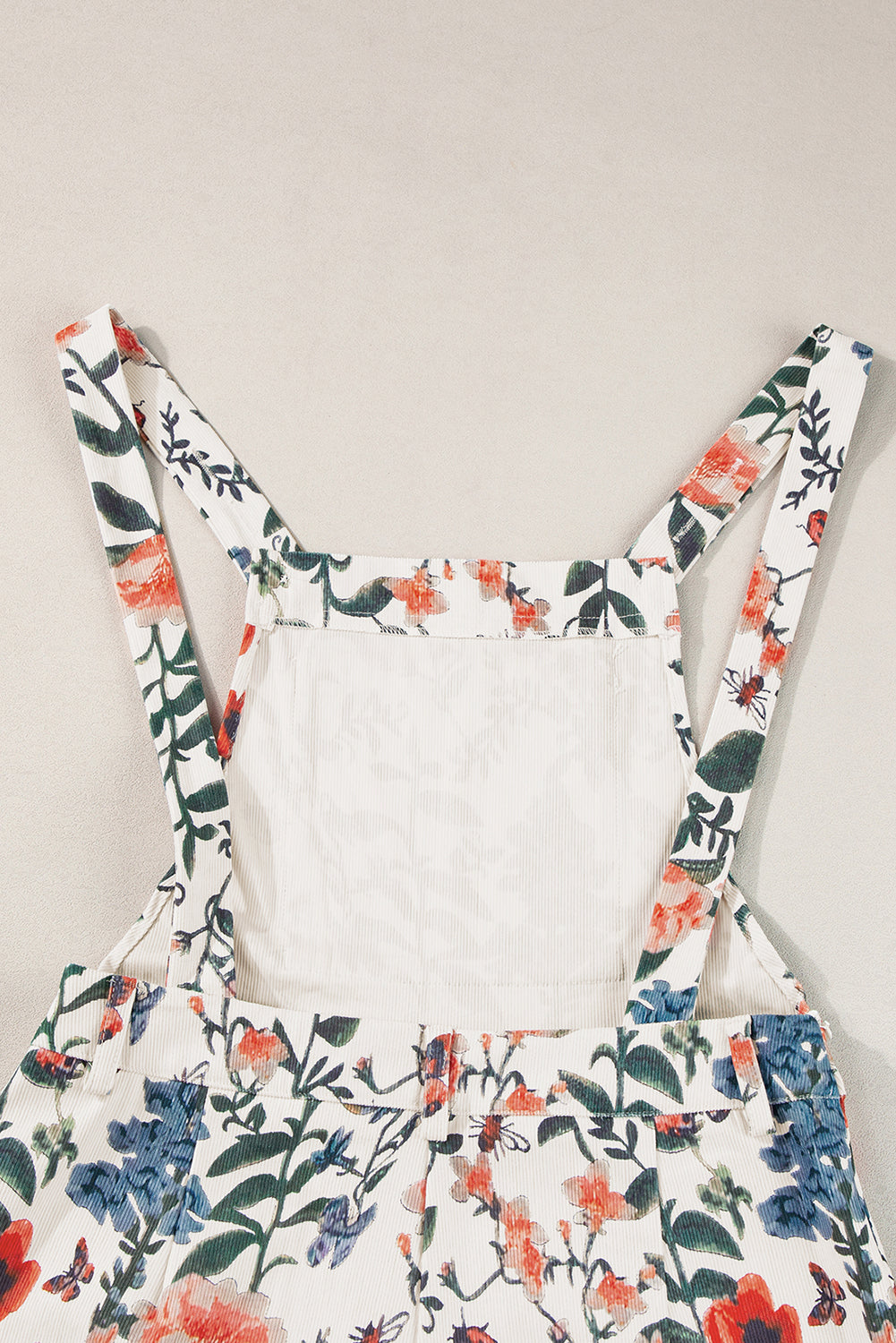 Beige Floral Print Bib Open Back Romper