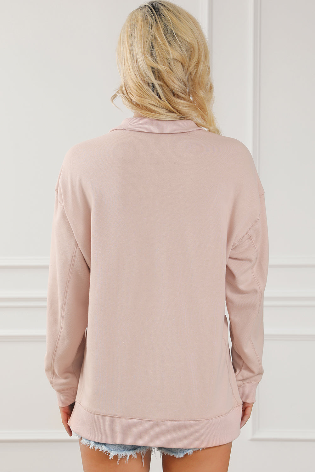 Pink Drop Shoulder Quarter Zip Sweatshirt