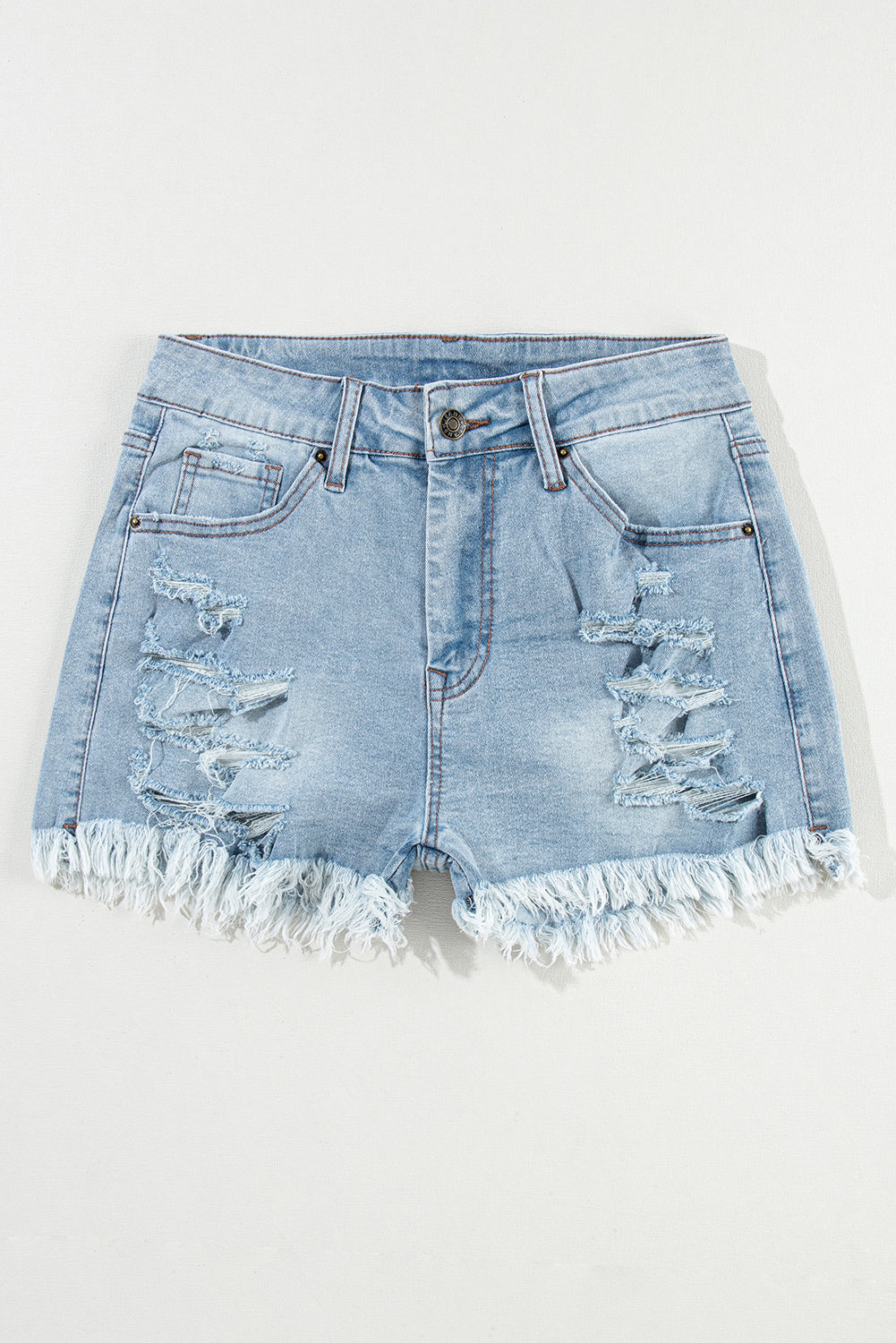 Light Blue Distressed Ripped High Waist Denim Shorts