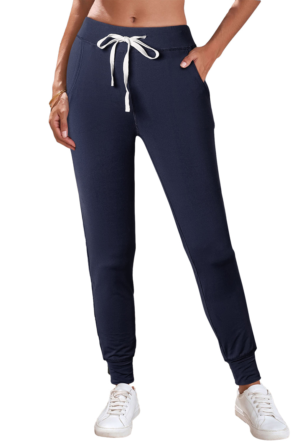 Navy Blue Drawstring Waist Pocketed Joggers