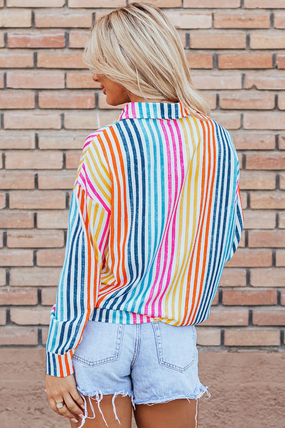 Rainbow Striped Drop Shoulder Loose Long Sleeve