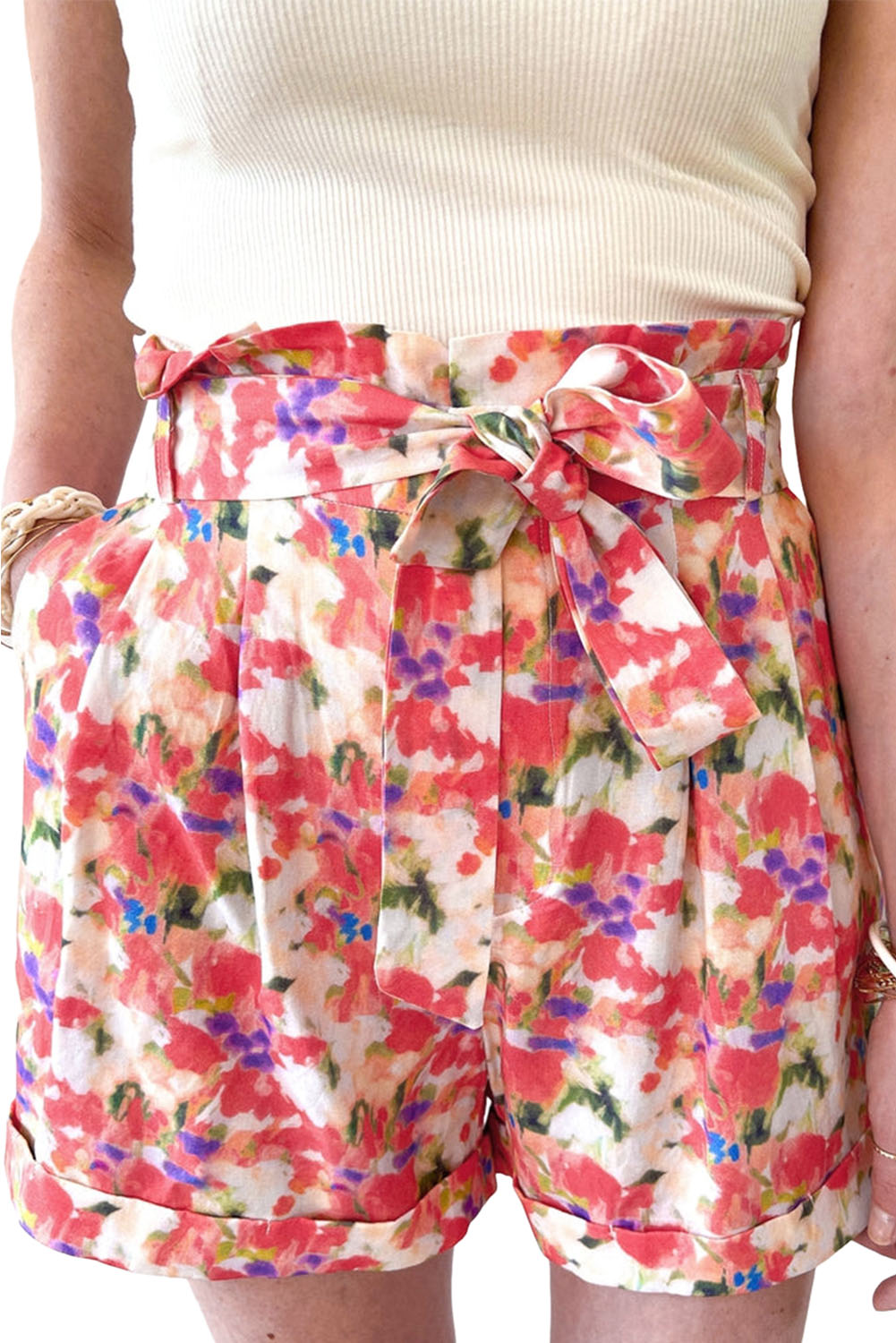 Red Floral High Waist Shorts