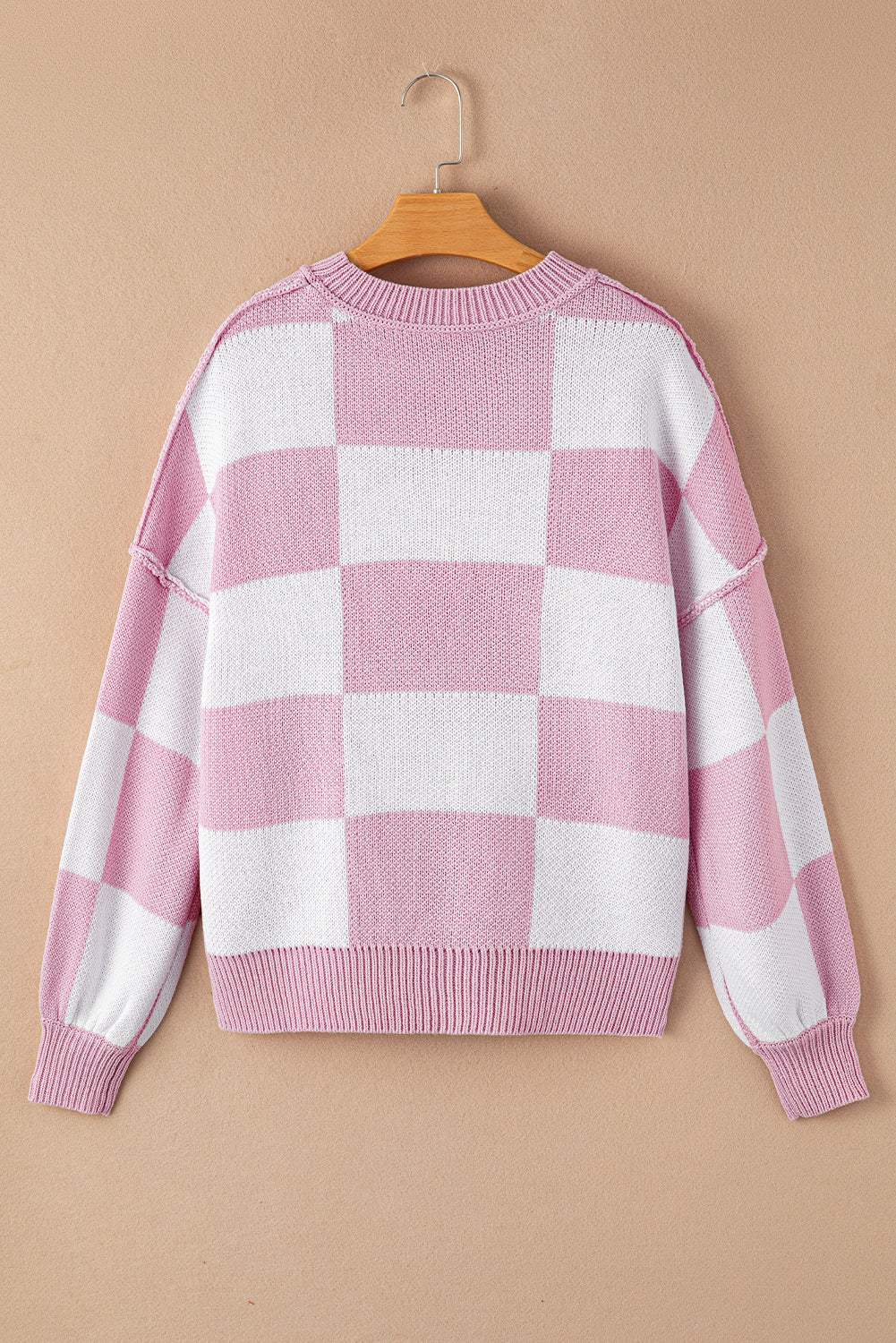 Pink Checkered Sleeve Sweater