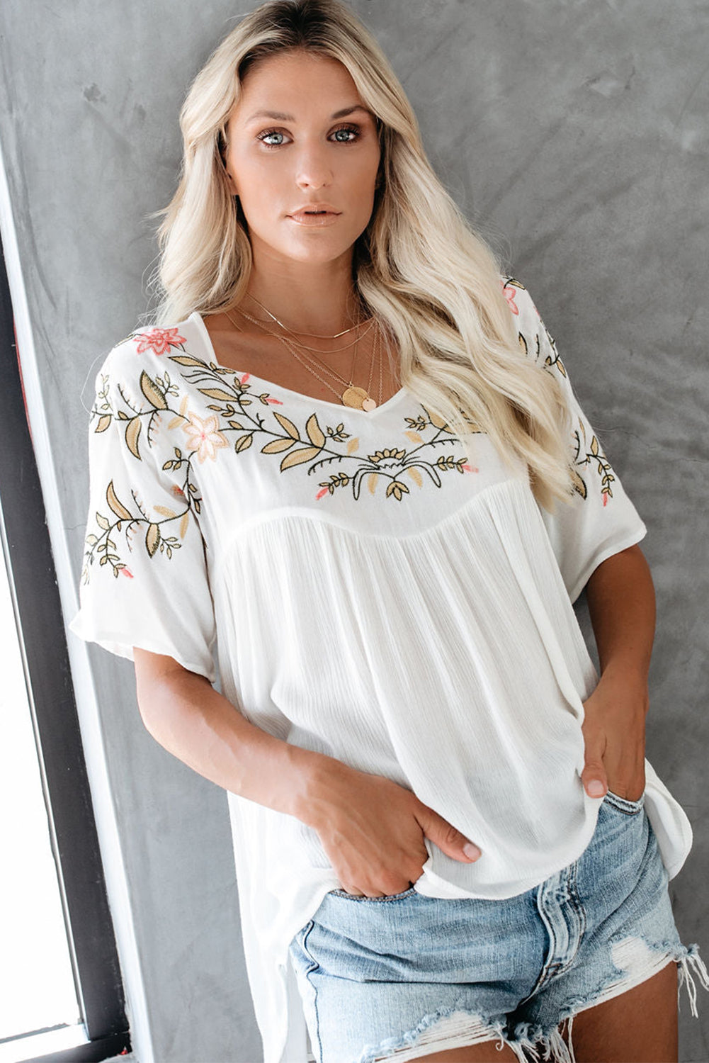 White Floral Embroidered Top