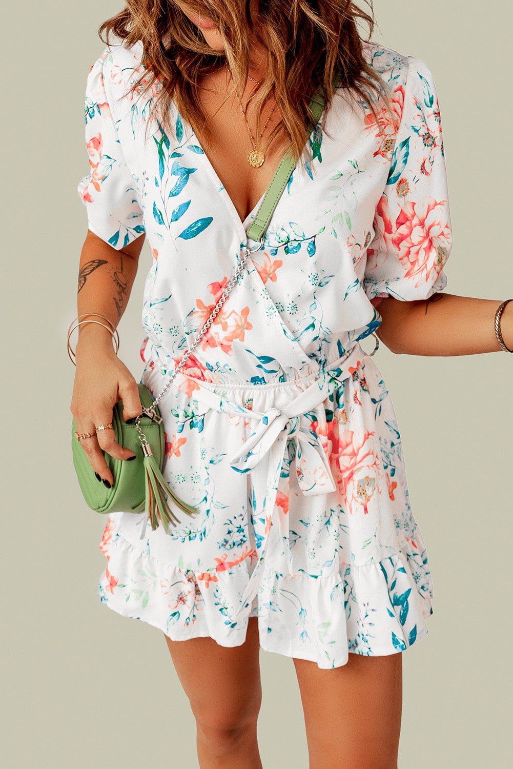 Floral Print Ruffle Romper