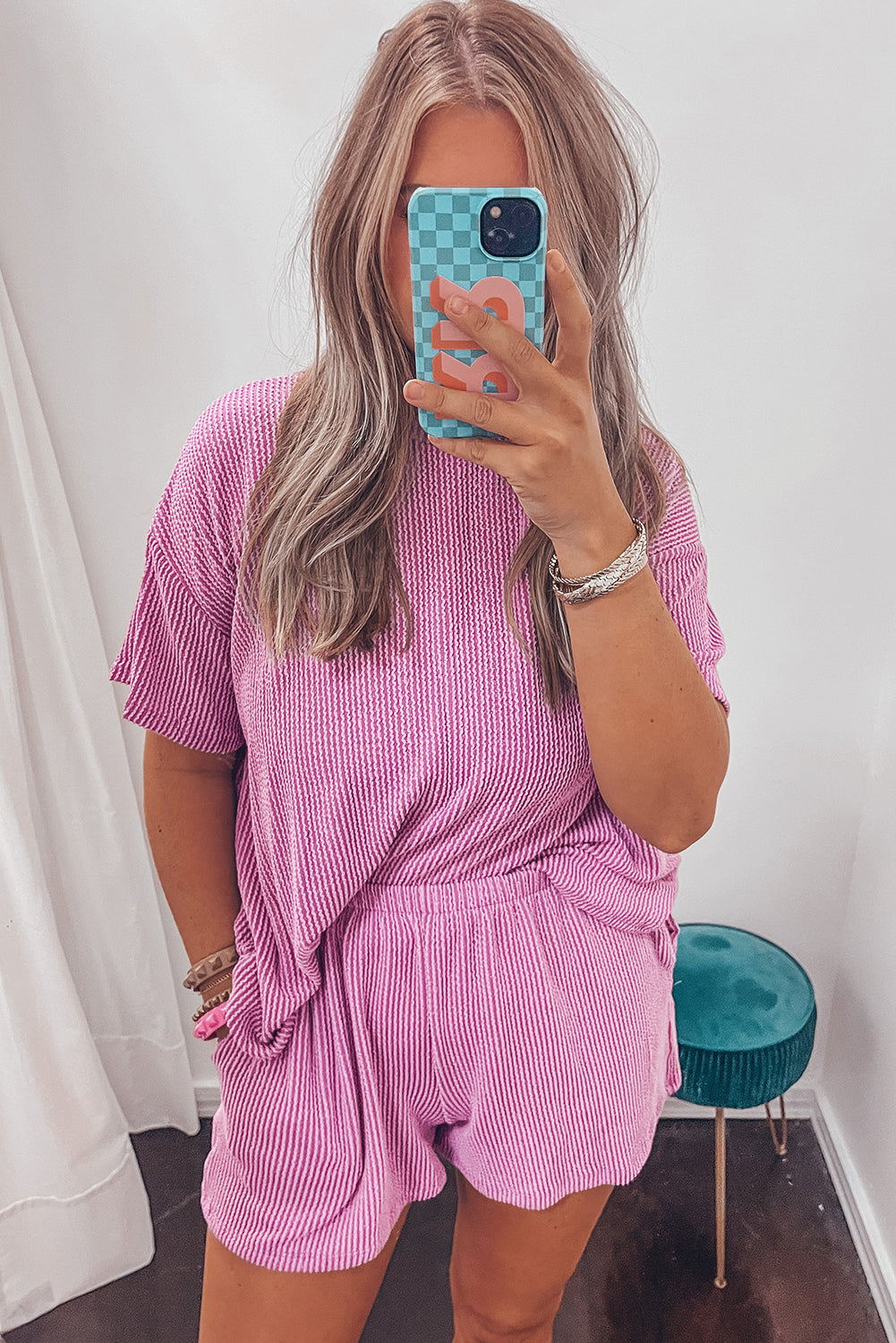 Ribbed Knit Loose Fit Tee and Shorts Set