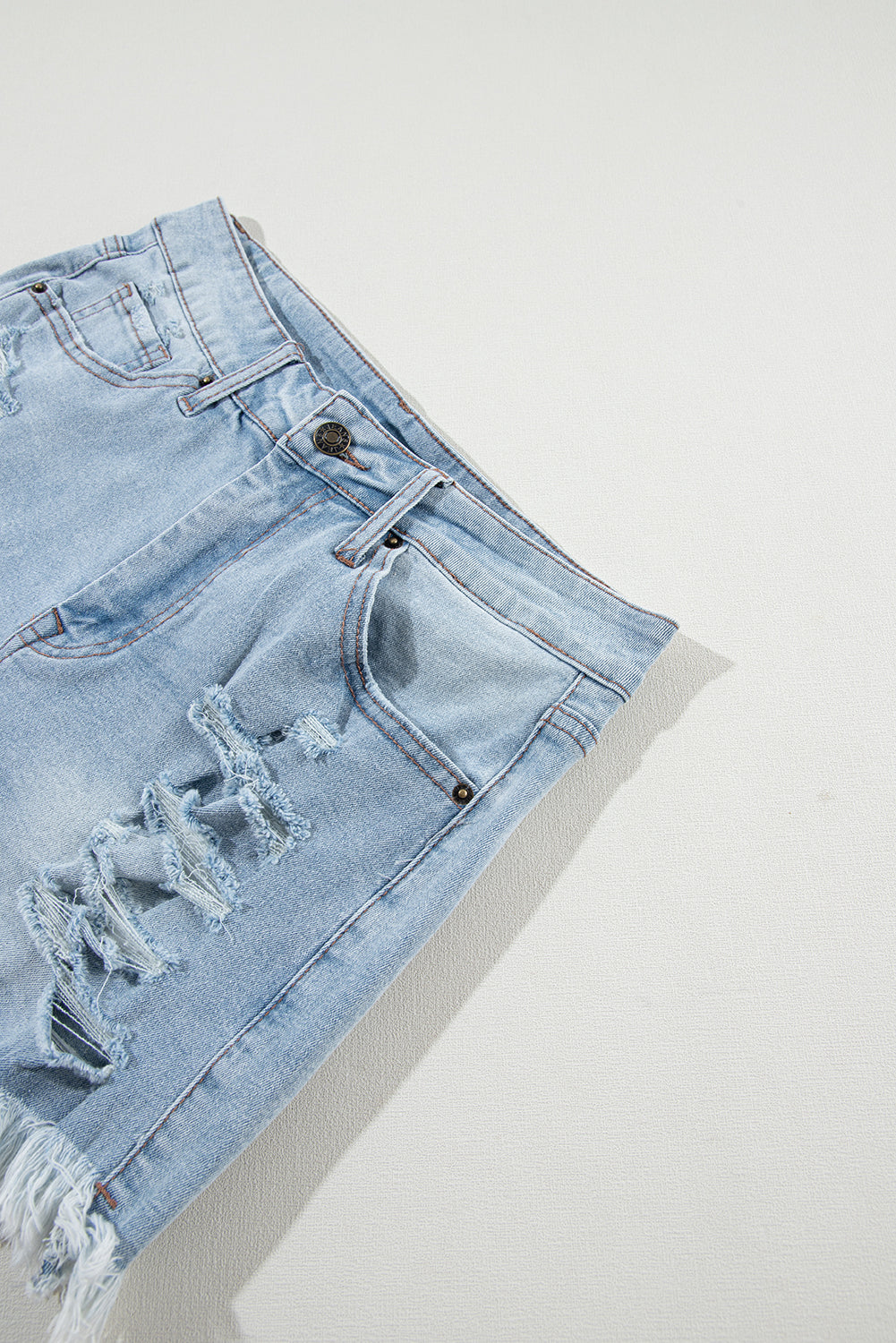 Light Blue Distressed Ripped High Waist Denim Shorts