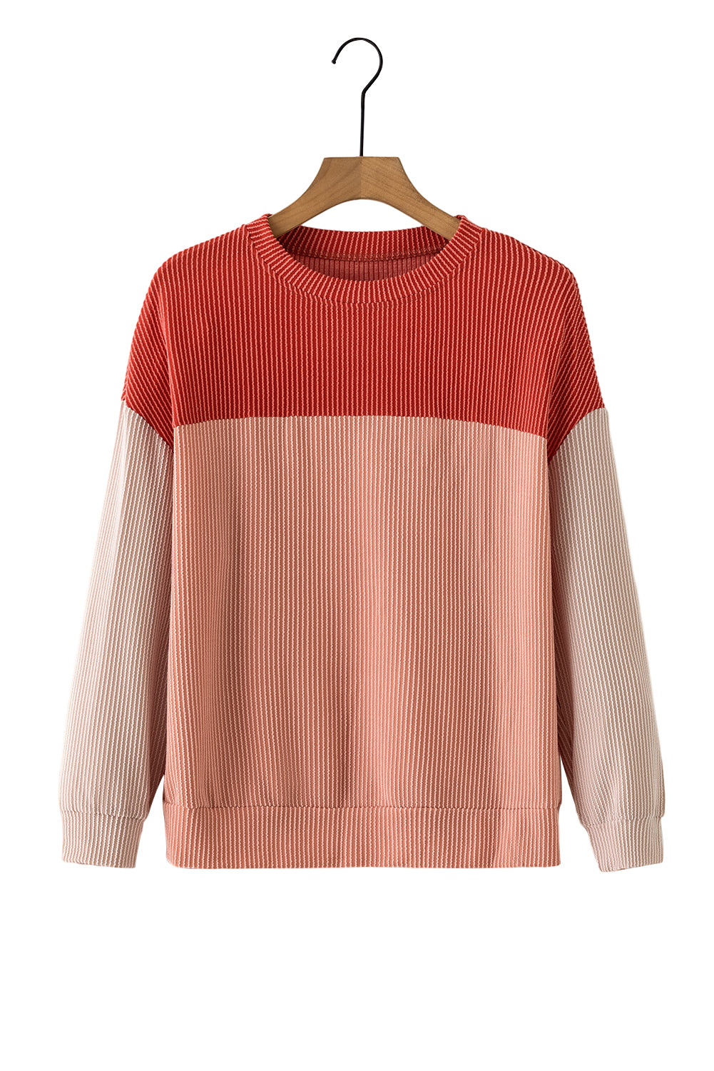 Red Long Sleeve Ribbed Loose Top