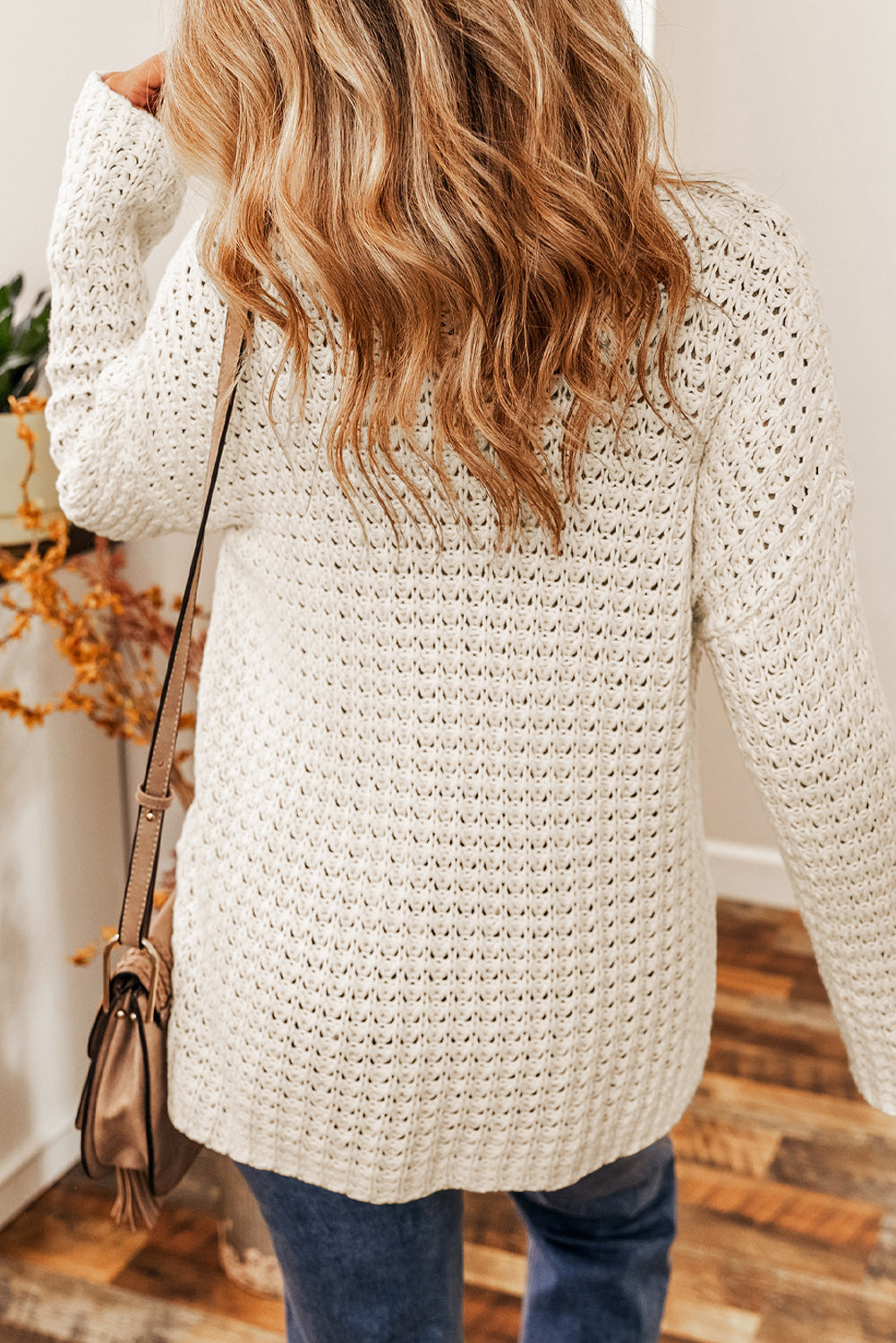 White Crochet V-Neck Sweater