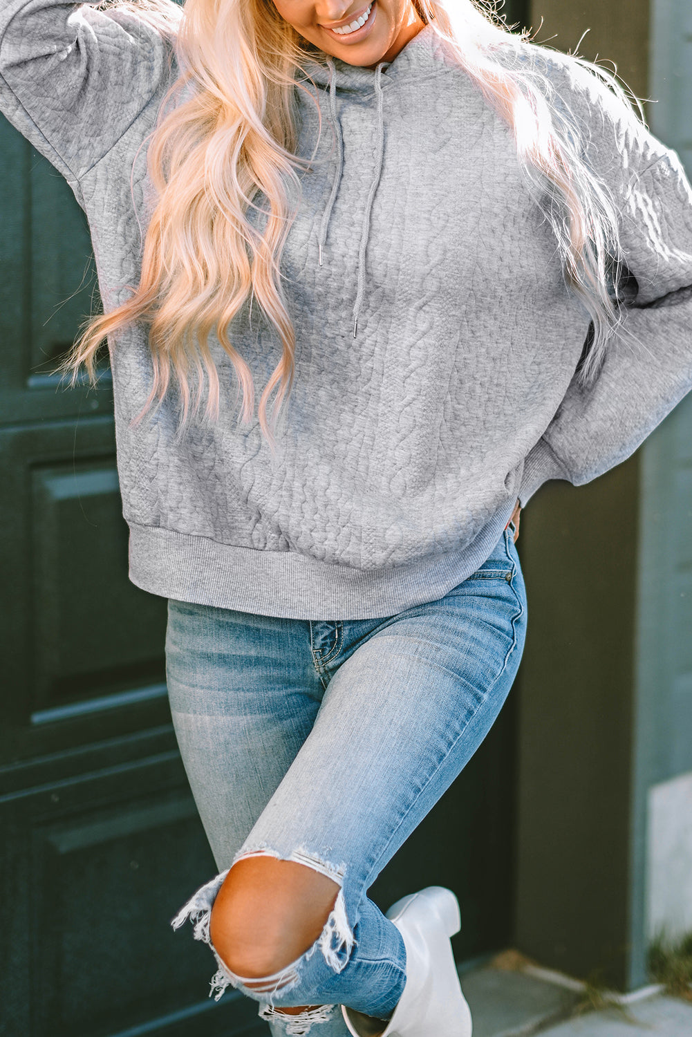 Gray Casual Drawstring Hoodie