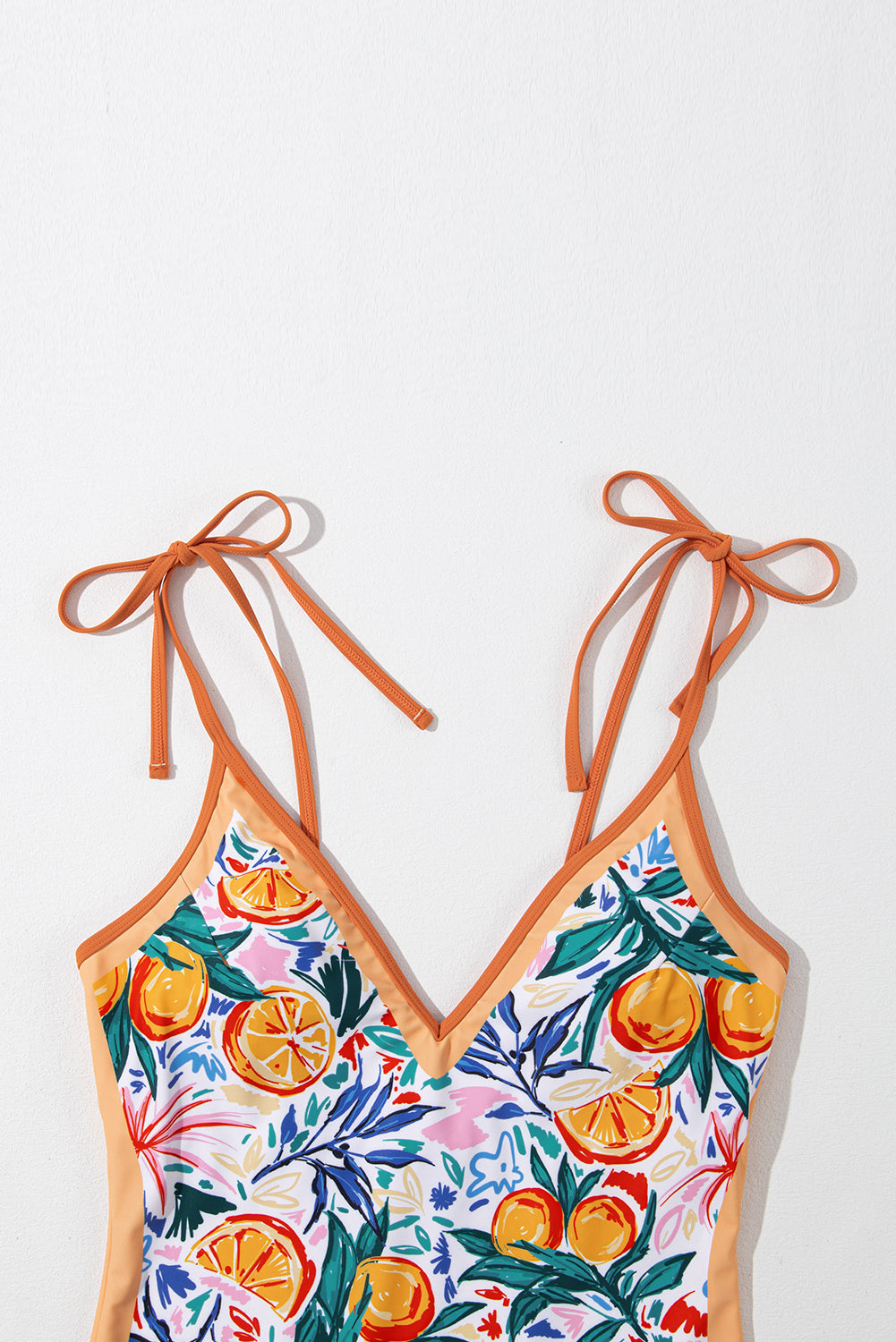 Orange Fruit Tied Strap V-Neck One Piece Swimsuit