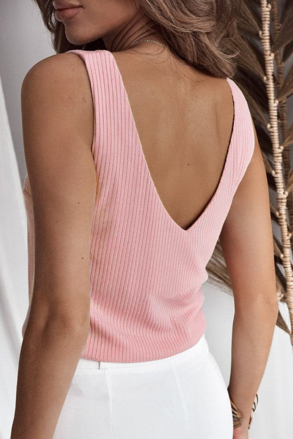 Light Pink V Neck Tank Top