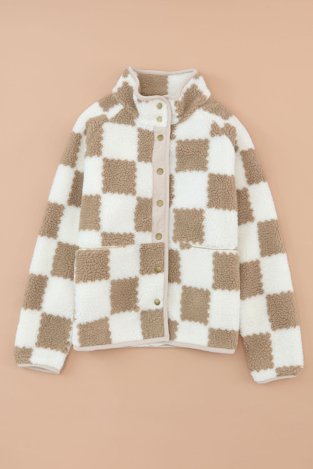 Brown Snap Button Sherpa Jacket